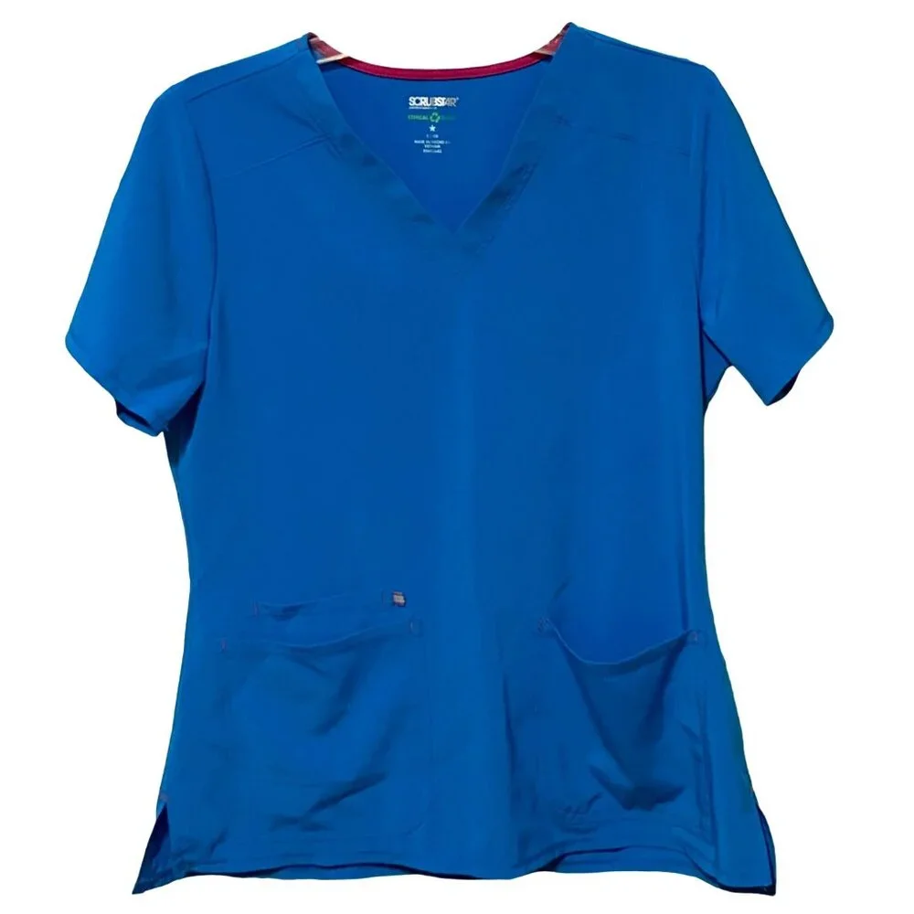 SCRUBSTAR V-Neck Scrub Top S‎ Blue Medical Uniform Vet Tech Nurse Professional